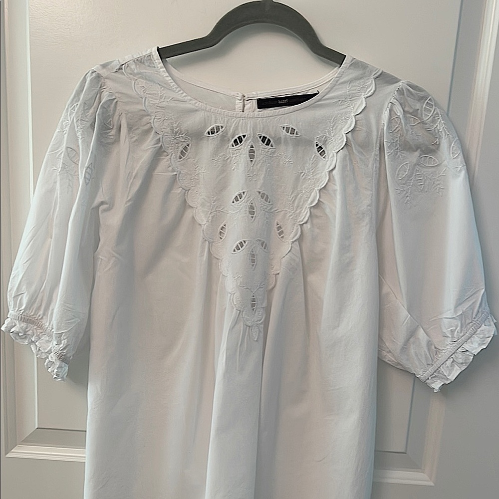 HAZEL Elegant 100% Cotton White Embroidered Women's Blouse